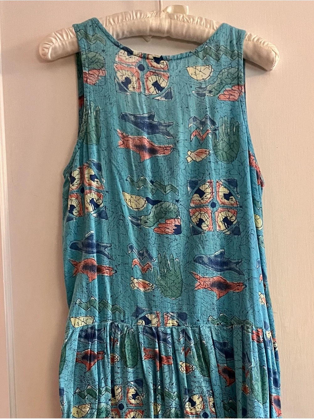 Aqua Blue Sleeveless Beachy Print Sundress, Vintage & Rare, Sultana by Adini - Picture 3 of 9